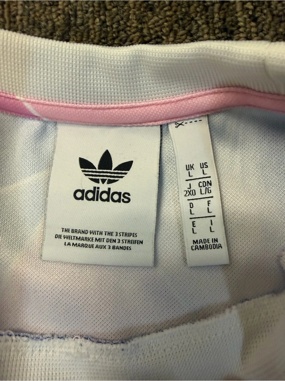 Adidas Originals Mens L Tropical Palm Tree Geometric Graphic T-Shirt Pink Blue